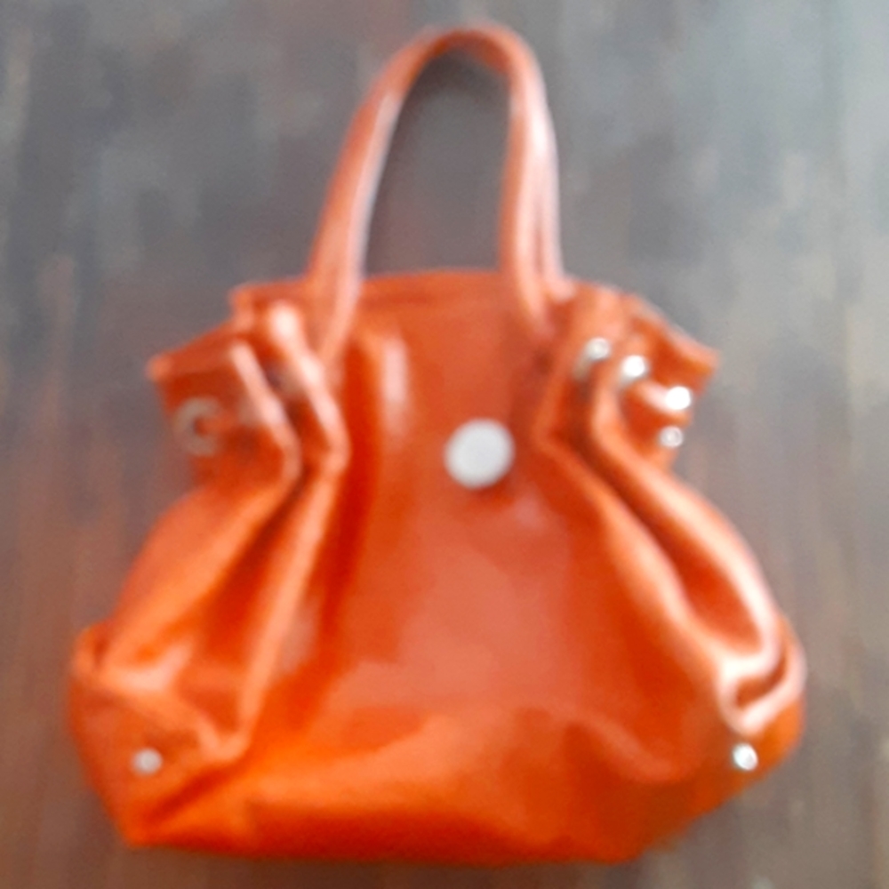 Furla genuine leather beautiful classic handbag embossed crocodile  in orange co - Picture 2 of 7